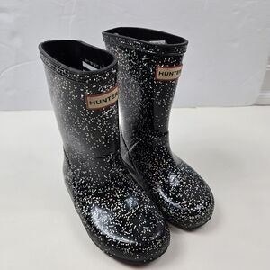 Hunter Black Glitter Little Kids Orginal First Classic Rain Boots Size 9B/10G
